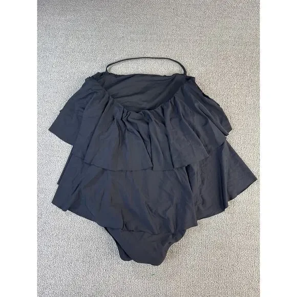 J. Crew Ruffle Tiered One Piece Swimsuit Full Coverage Black Size 12 - Picture 2 of 7